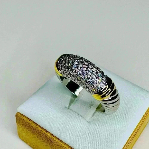 Two Tone Simulated Diamonds & Gold Ring - Picture 1 of 5